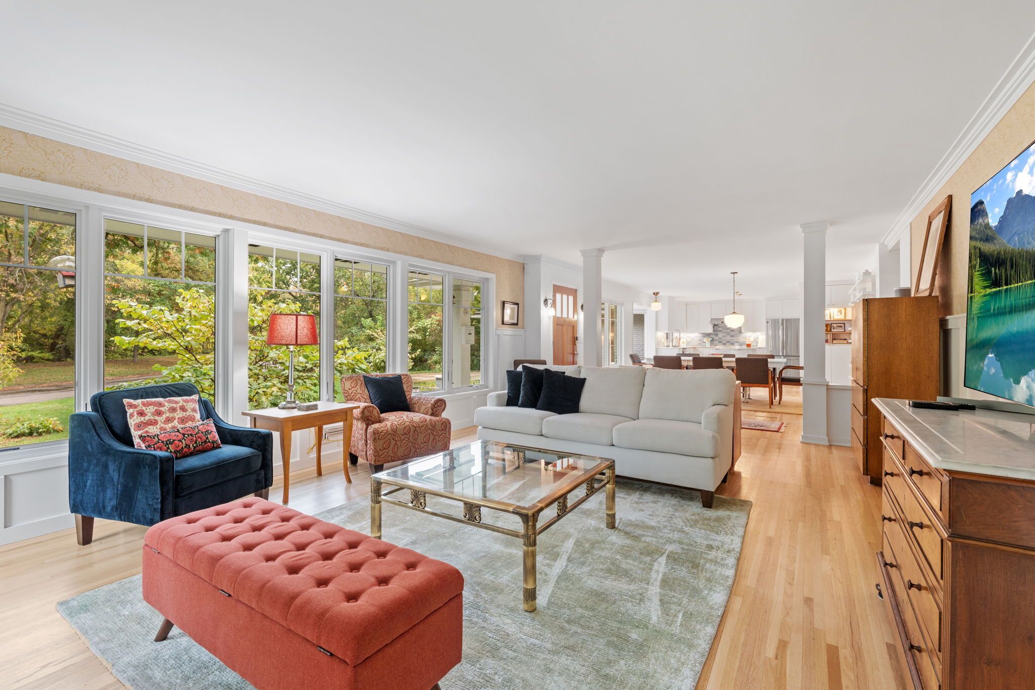 Télévision, cheminée, livres