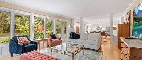 Télévision, cheminée, livres