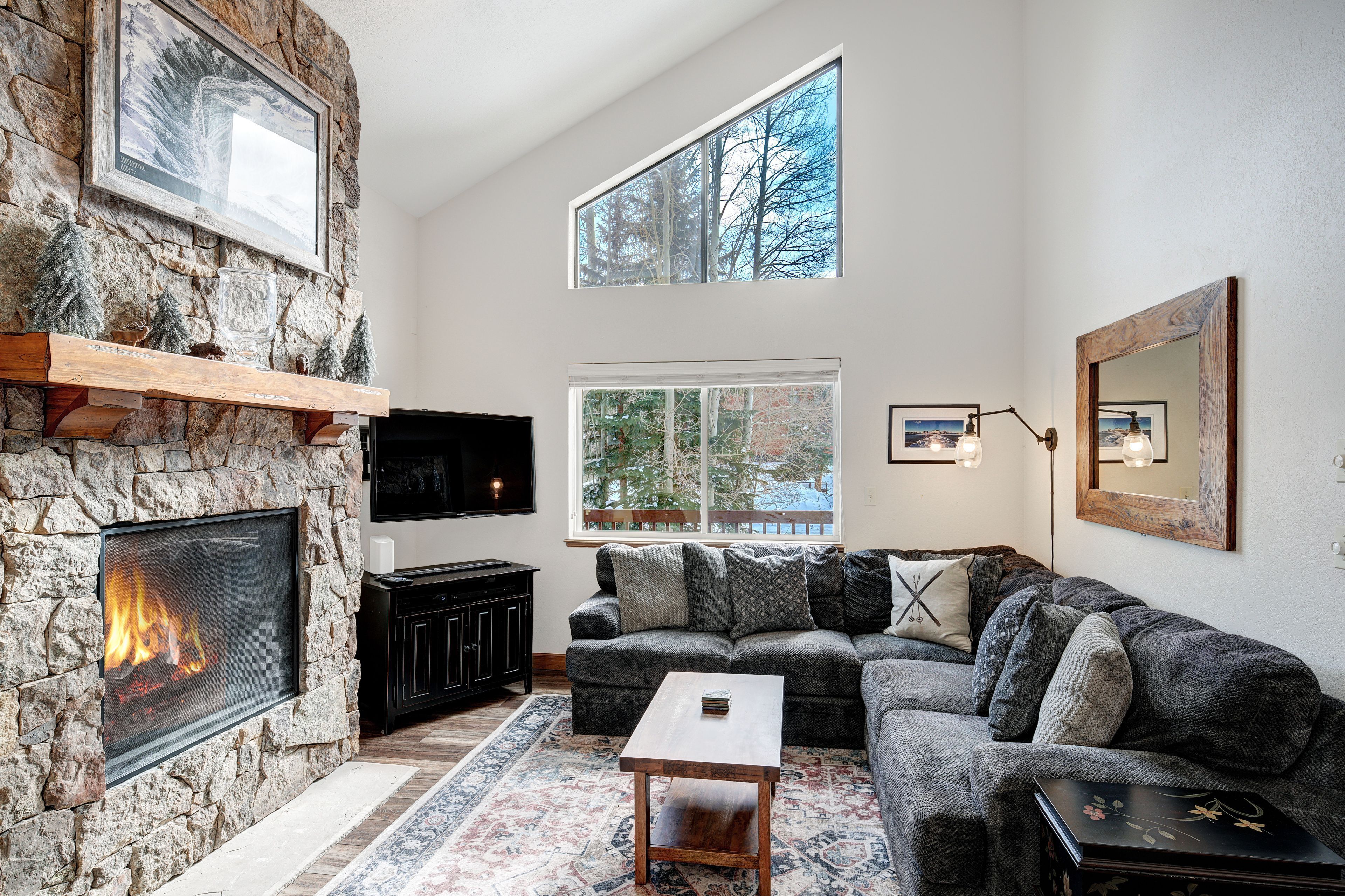 Fernseher, Kamin, Bücher