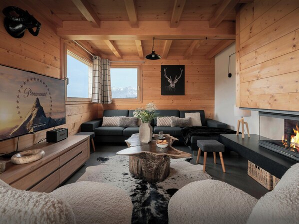 TV, caminetto, lettore DVD, impianto stereo