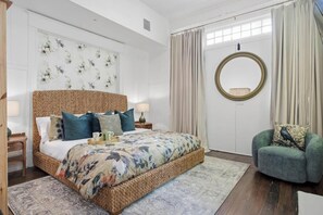 1 bedroom, desk, iron/ironing board, travel crib