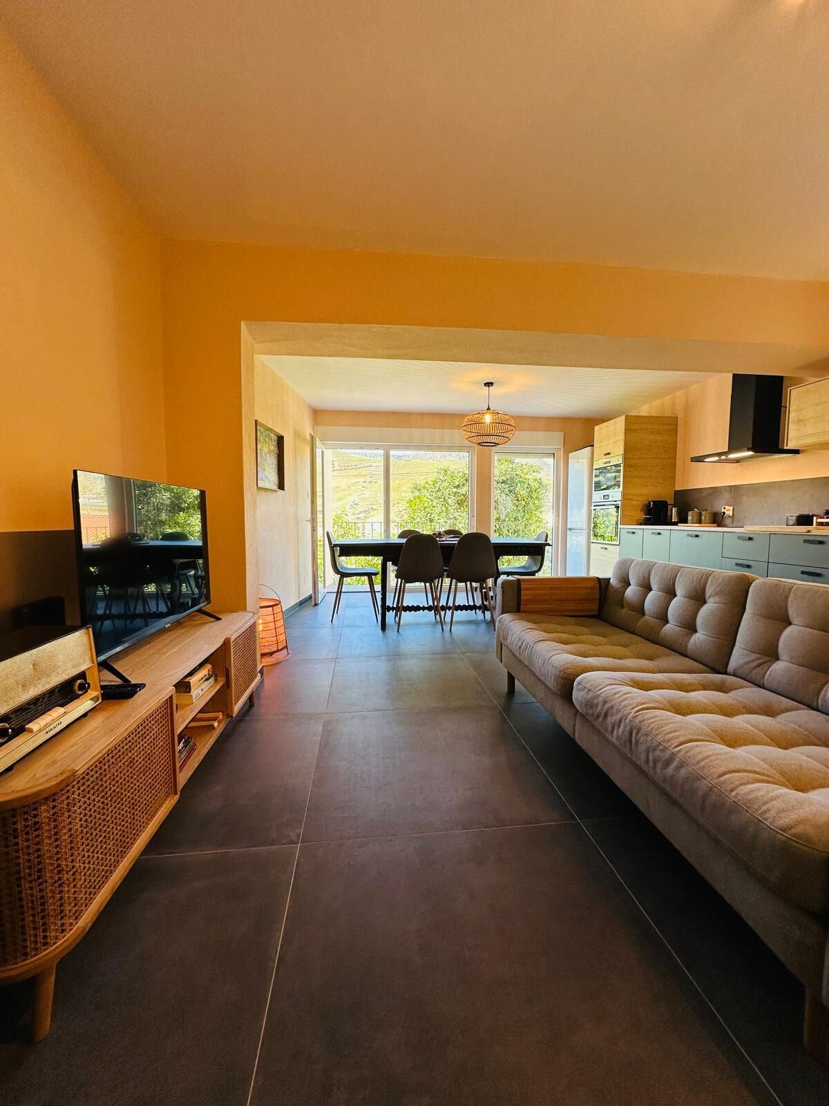 TV, fireplace