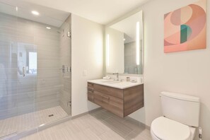 Shower, hair dryer, towels - Luxury Apt Back Bay | Near Prudential Center (Boston, MA)