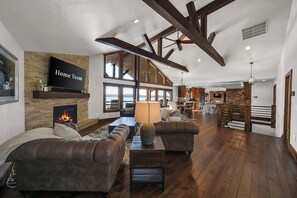 Télévision, cheminée, espaces bureaux