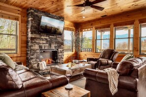 TV, fireplace - Incredible Views/Hot Tub/Game Room/Daybed Swing - Three Lazy Bears (Gatlinburg)