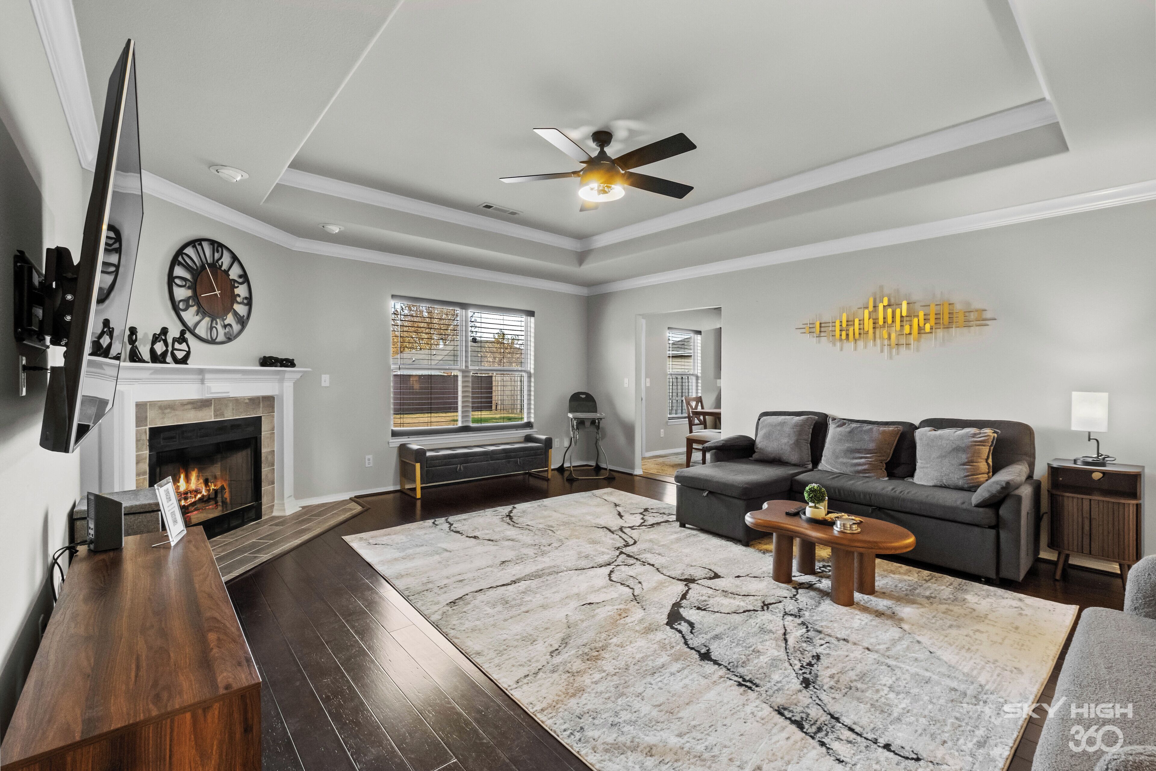  智能电视、壁炉、电子游戏、DVD 播放器