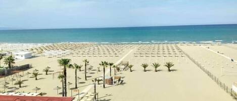 On the beach, beach towels
