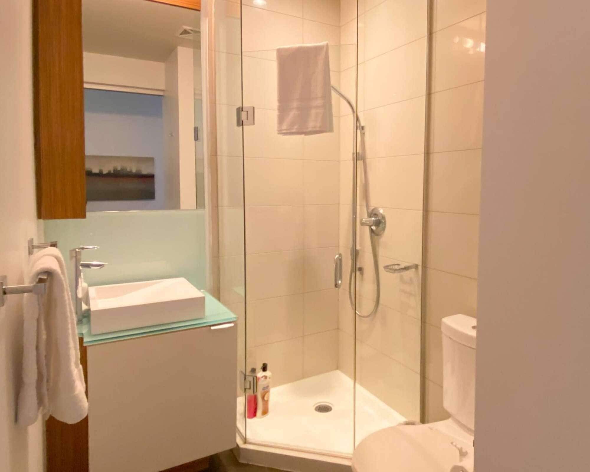 Regadera, secadora de cabello, toallas 