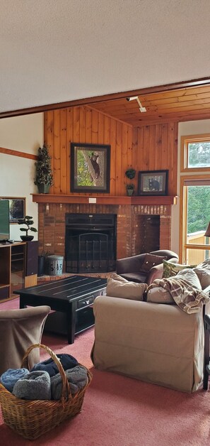 TV, fireplace - 2-bedroom mountain getaway in Bretton Woods with A/C, family-pet friendly (Carroll)
