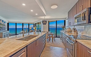 Fridge, microwave, oven, stovetop - Beachfront 2BR condo w stunning ocean views - Kaanapali Shores 702 (Lahaina)