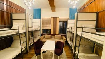 Desk, laptop workspace, free WiFi, bed sheets