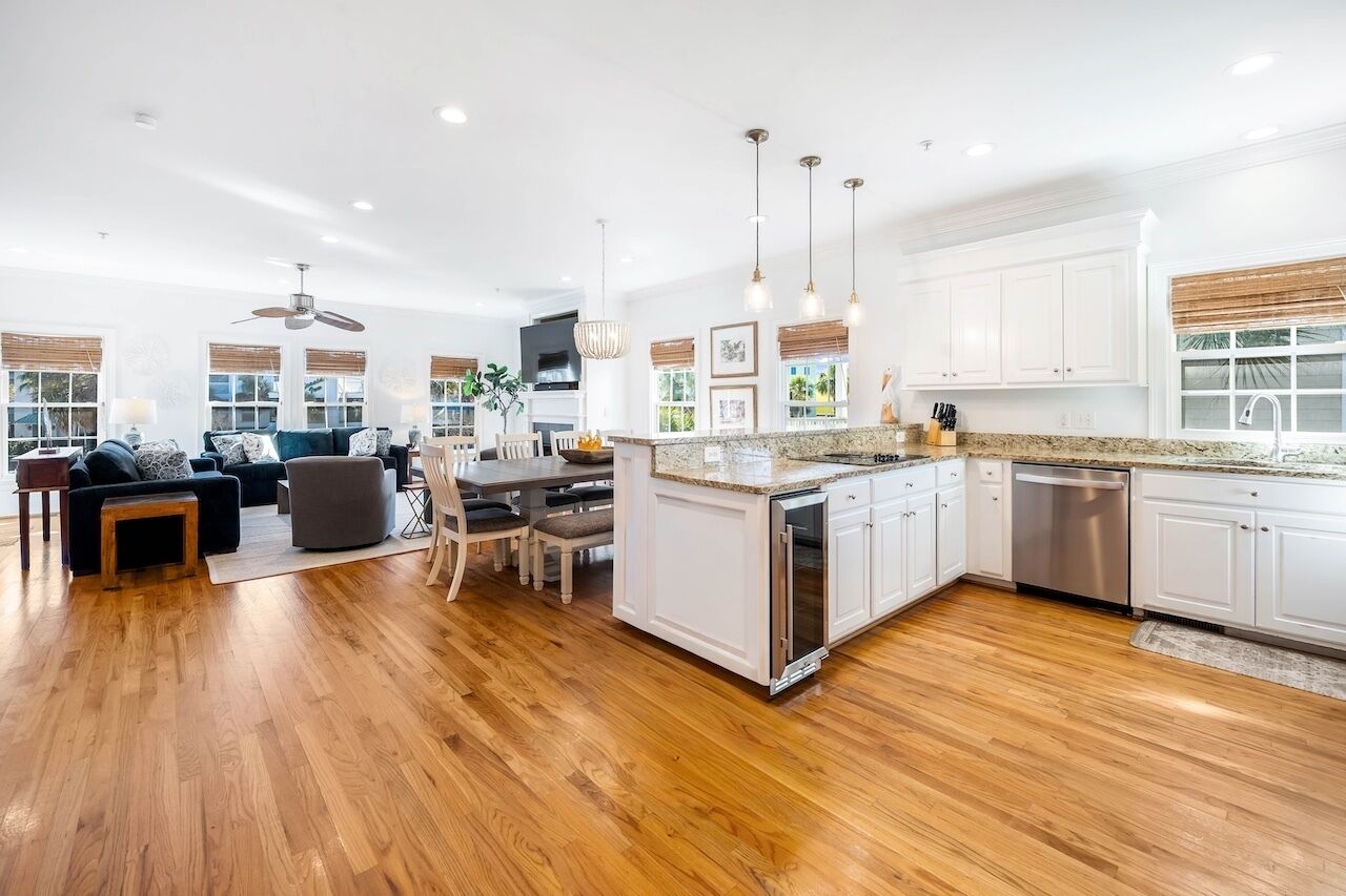 Open concept living and kitchen | IOP Escapes Front Beach Fun | 9 JC Long Blvd | Isle of Palms, SC