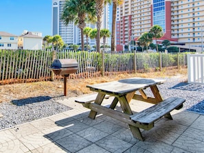 Outdoor dining - Ocean Echo #303 | One Block from Beach + Community Pool (Gulf Shores)