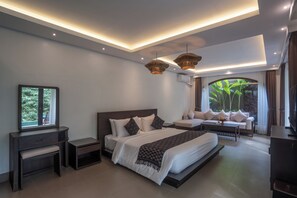 One Bedroom Villa with River View | Premium bedding, memory-foam beds, minibar, desk