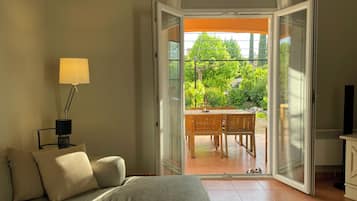 智能电视、壁炉、DVD 播放器、书