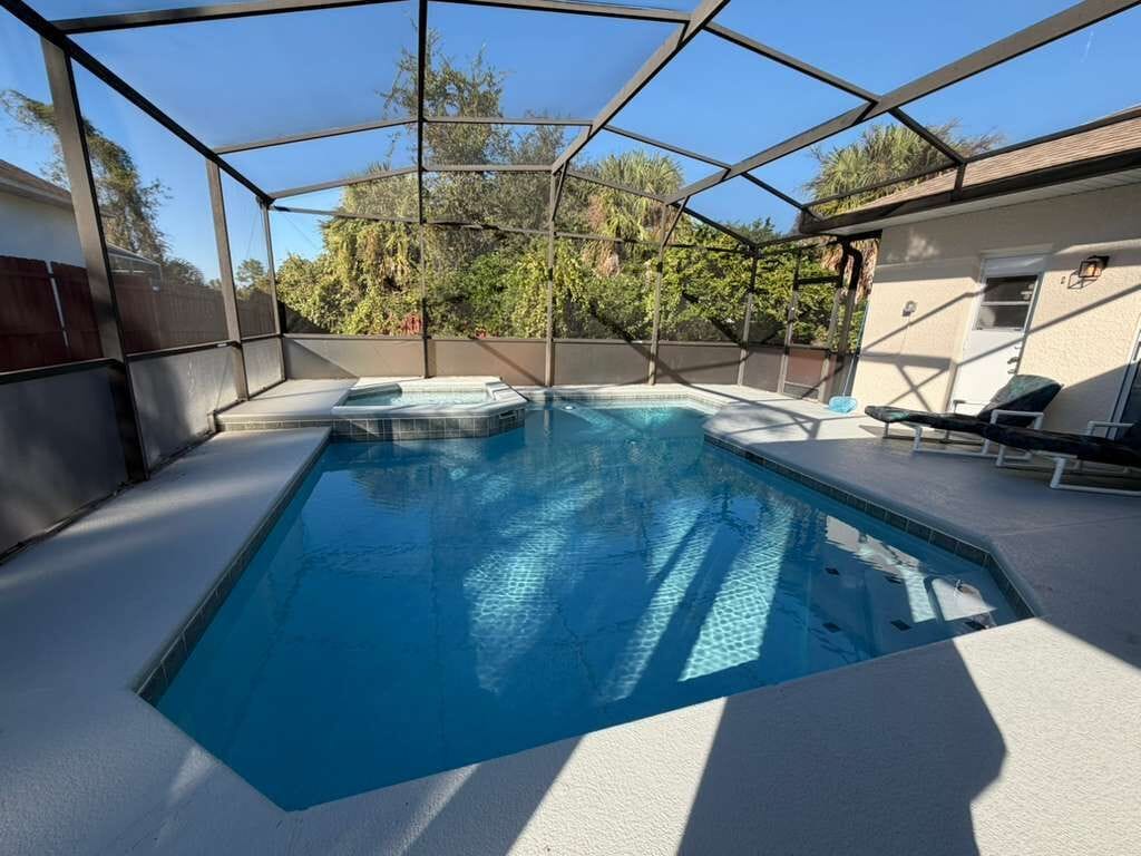 Indoor pool, pool umbrellas, sun loungers