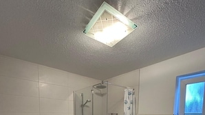 Une salle de bain dotée d’une douche à parois de verre, d’une baignoire sur pieds et d’une fenêtre offrant une vue agréable.