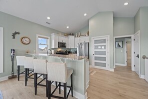 Fridge, microwave, oven, stovetop - Sea Crest Vista: Oceanview Retreat Steps to Beach (North Topsail Beach)