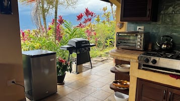 Een microgolfoven, een kookplaat