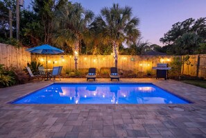 A heated pool - Walk to Beach w Private Pool & Hot Tub | Golf Cart (Panama City Beach)
