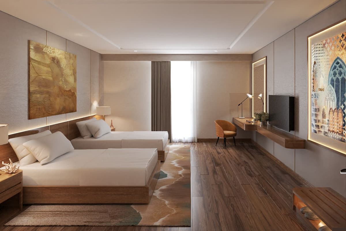 尊貴雙人房單人入住, 2 張加大雙人床, 城市景 | 房內夾萬、獨特設計、獨特裝修、書桌