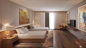 尊貴雙人房單人入住, 2 張加大雙人床, 城市景 | 房內夾萬、獨特設計、獨特裝修、書桌