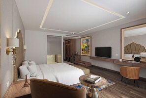 Habitación doble Deluxe de uso individual, 1 cama King size, vista a la ciudad | Caja de seguridad en la habitación, escritorio y cortinas blackout 