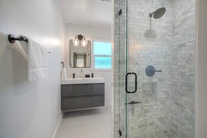 Shower, hair dryer - Sycamore Haus Estate – Rent All 3 Ocean-View Luxury Condos Steps from Carlsbad State Beach (Carlsbad)