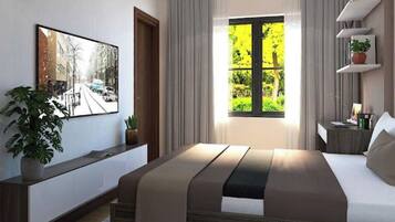 Suite presidencial, 2 habitaciones, con acceso al salón lounge del club, vista a la ciudad | Sábanas de algodón egipcio, ropa de cama de alta calidad y edredón