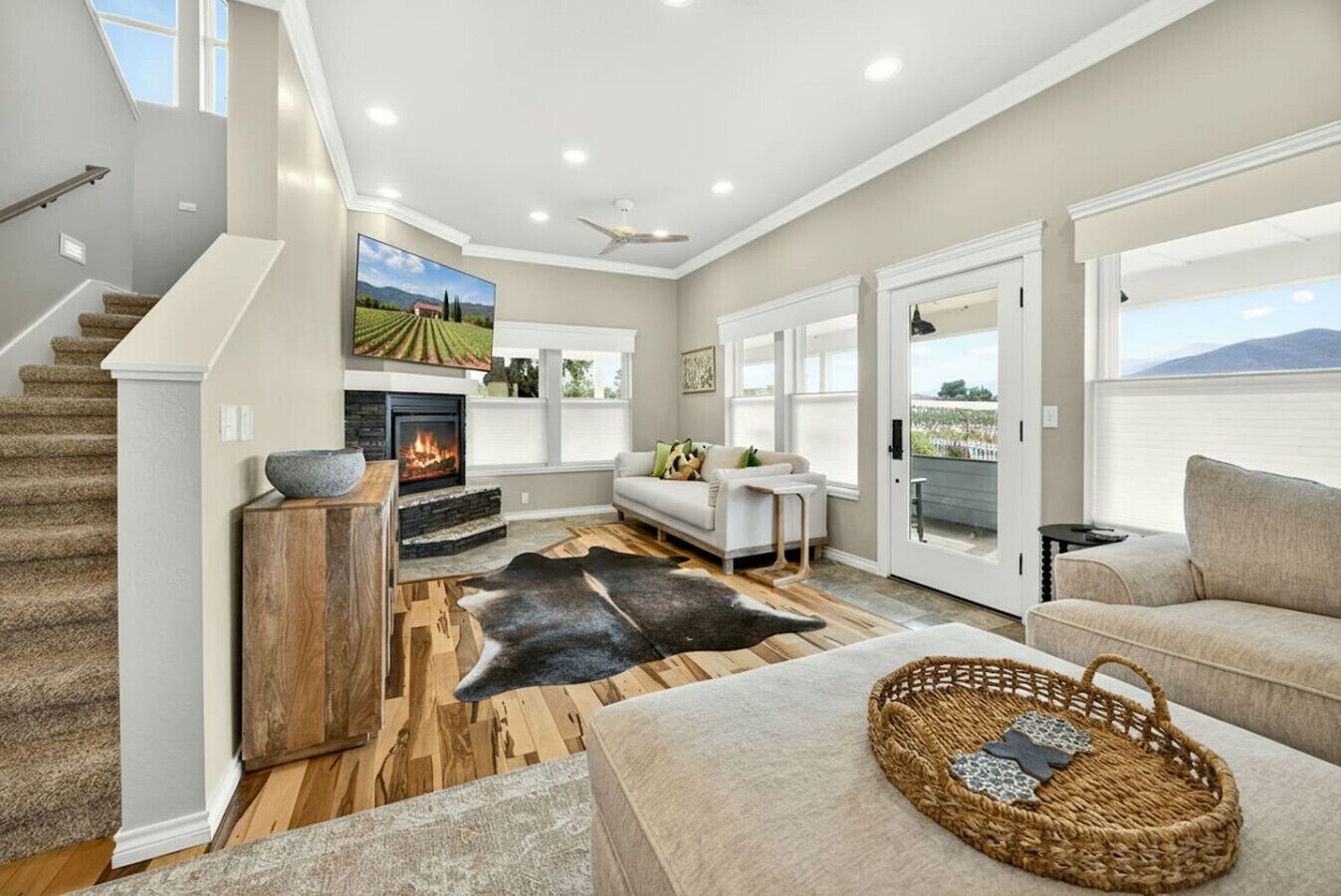 TV, fireplace, offices, printers