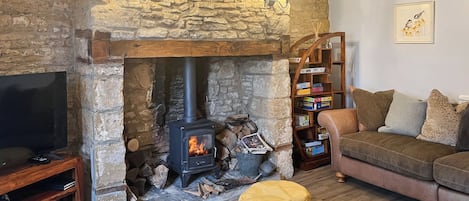 TV, fireplace