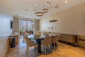 Signature Apartment, 1 Bedroom, Balcony, Partial Ocean View | Living area - FIVE Palm Residences - Elegant Dubai (Dubai)