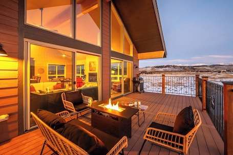 Terrace/patio. Epic Views, Luxury Retreat, Hot tub, Family + Pets