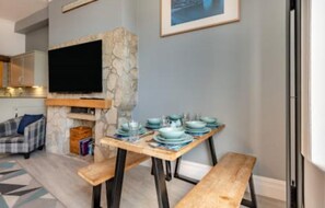 Dining - Ocean view, 3 bed Apartment, Sea view, steps away from the beach.  (Swanage)