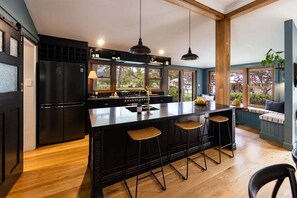 Fridge, microwave, oven, toaster