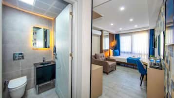 In-room safe, desk, laptop workspace, soundproofing