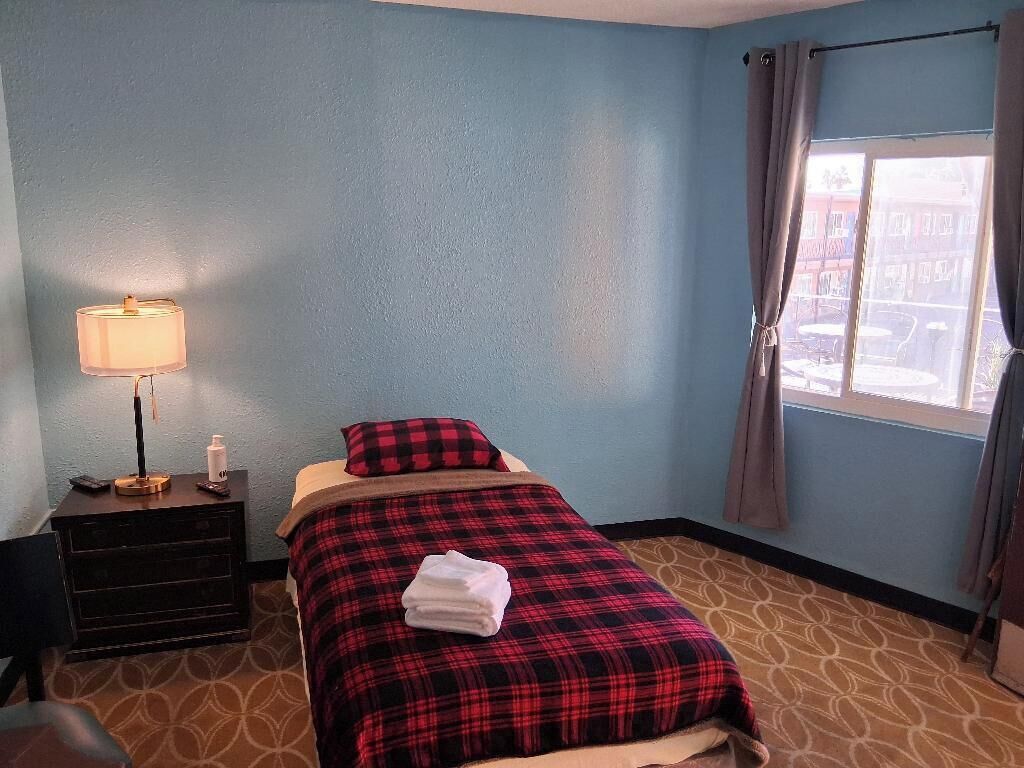 Blackout curtains, iron/ironing board, free WiFi, bed sheets