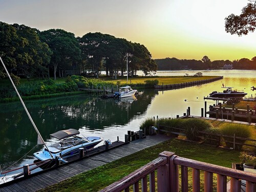 Year round family home on Shelter Island with indoor heated pool and dock.