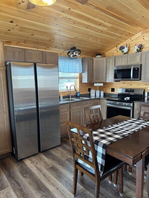 Microwave, oven, stovetop - Cozy Northern Maine Cabin -Near Snowmobile-Wifi-Full Kitchen (Fort Kent)