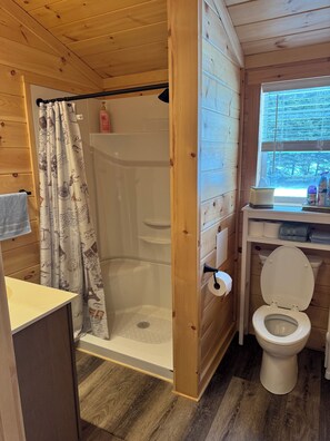 Shower, hair dryer, towels, soap - Cozy Northern Maine Cabin -Near Snowmobile-Wifi-Full Kitchen (Fort Kent)