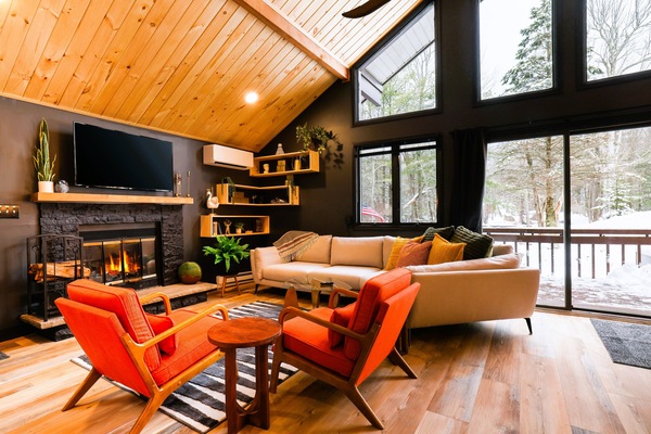 Smart TV, fireplace, video games, music library