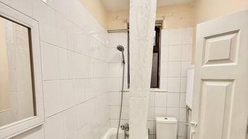 Bidet, towels, soap, toilet paper