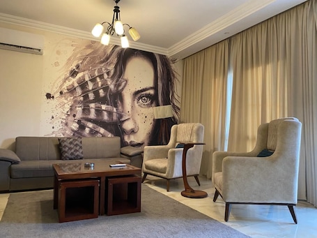 Living area. 3-bedroom apartment in perfect Giza Governorate, Beverly Hills, Sheikh Zayed.
