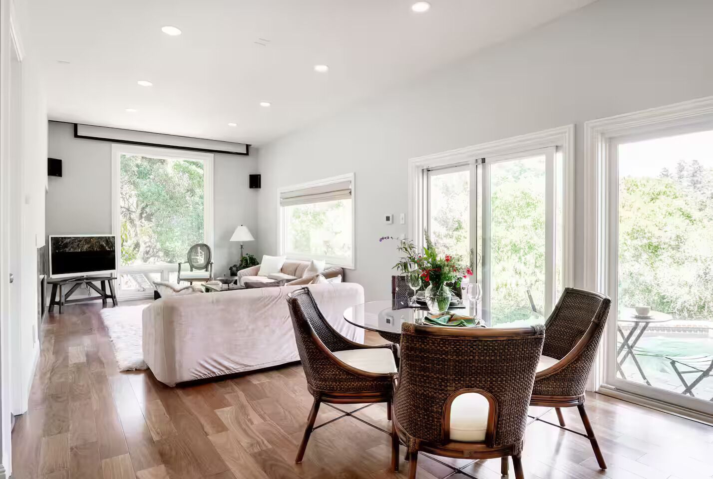 Smart TV, chimenea y libros 