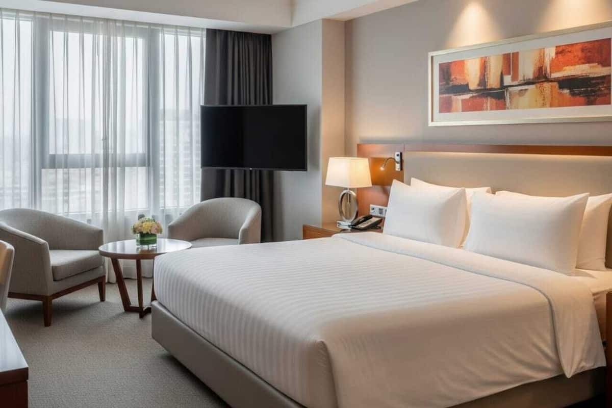 Schreibtisch, laptopgeeigneter Arbeitsplatz, kostenloses WLAN