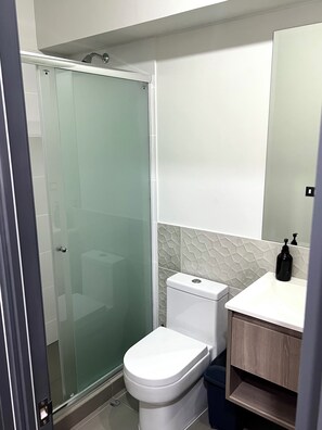 Secador de pelo, toallas, jabón, papel higiénico