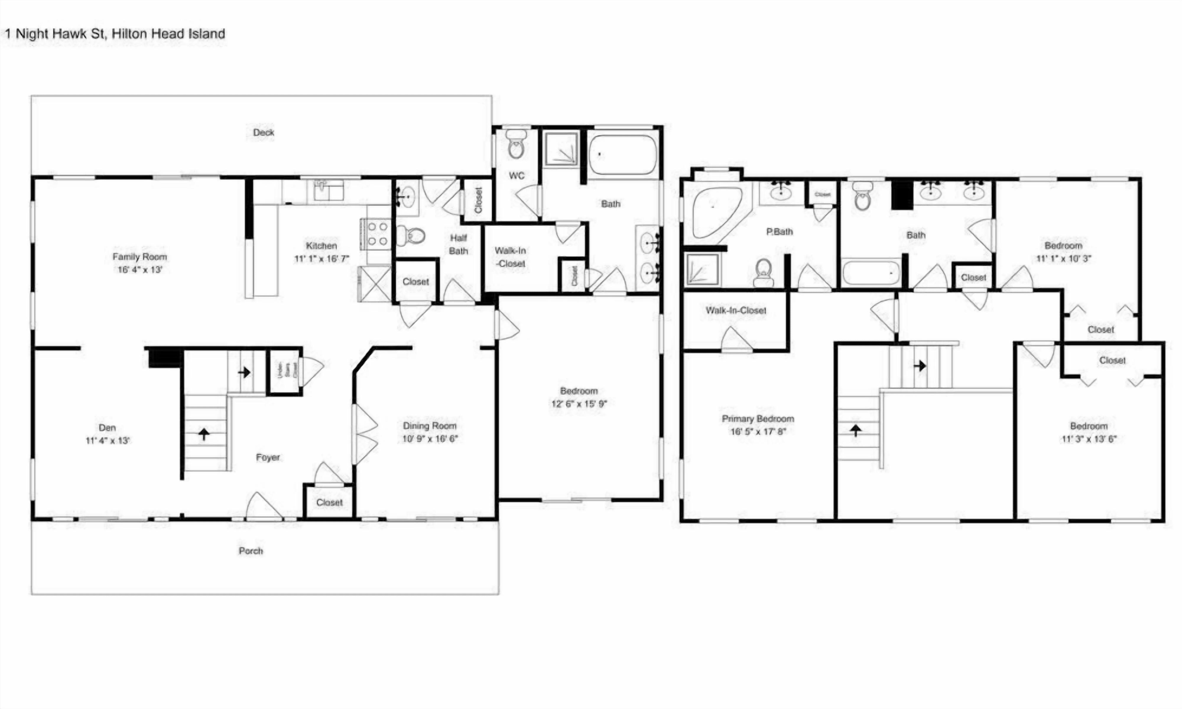 A floor plan of a hotel room with a family room, kitchen, dining room, two bedrooms, a bathroom, and a foyer.