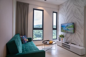 Superior Apartment, City View | Living area | 42-inch flat-screen TV with satellite channels - Paxtonz KL Walk to Mall & Pool (Petaling Jaya)