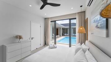 Desk, laptop workspace, blackout curtains, soundproofing