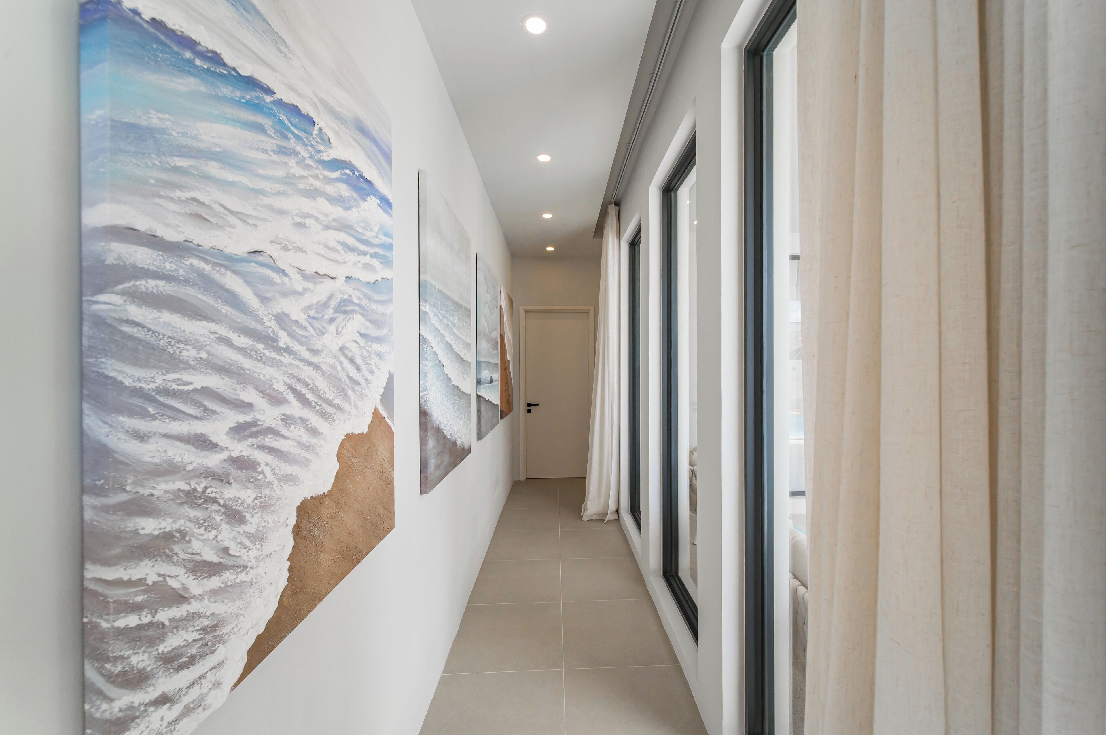 Desk, laptop workspace, blackout drapes, soundproofing